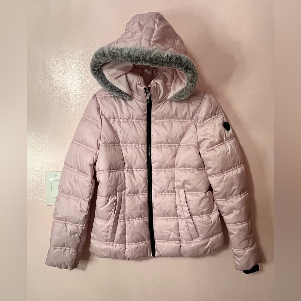 Girls' Light Pink Quilted Hooded Puffer Jacket